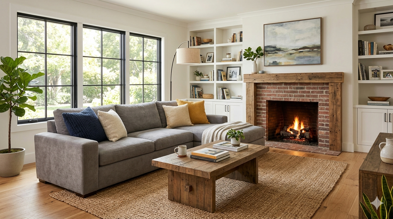 Warm sitting room with sculptural seating